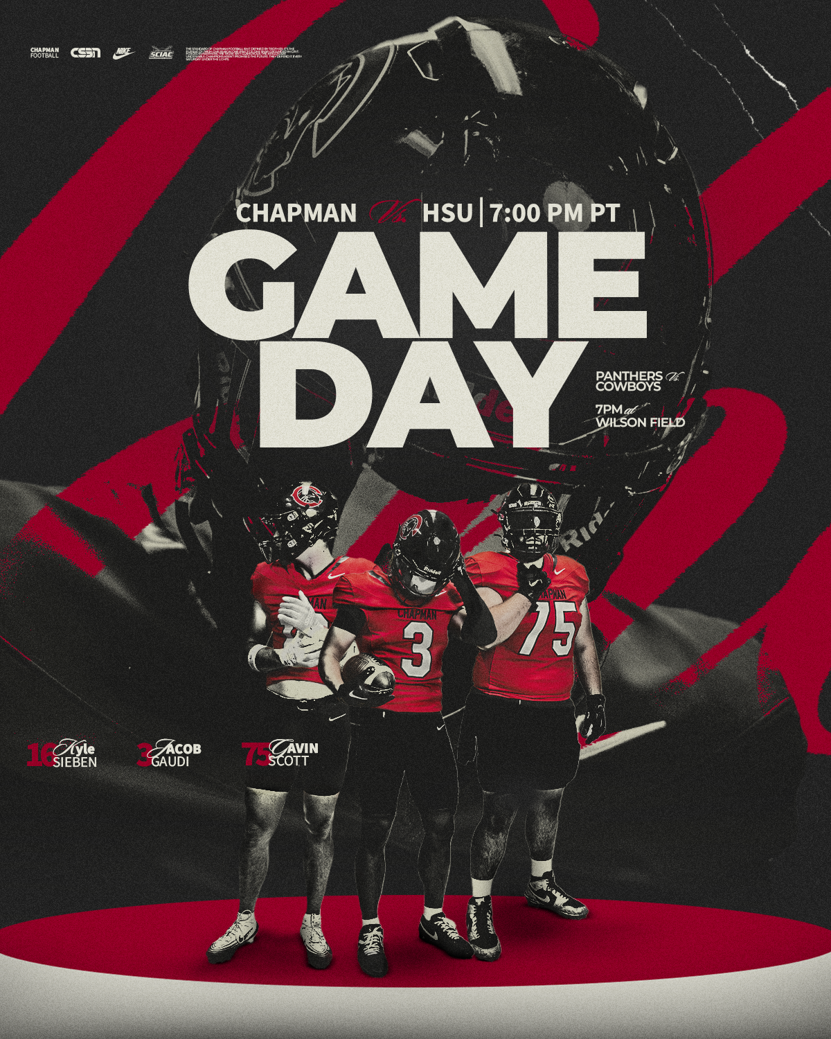 Chapman Athletics, Game Day graphic