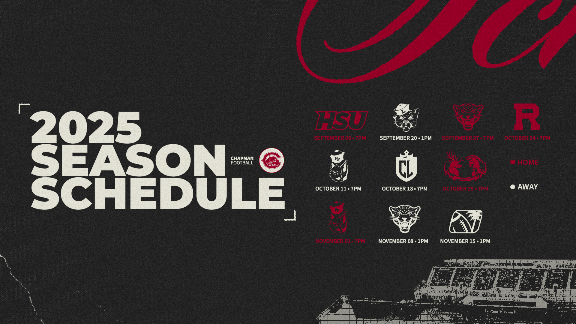 Chapman Athletics, season schedule graphic